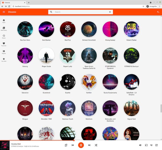 Choonio media library page.